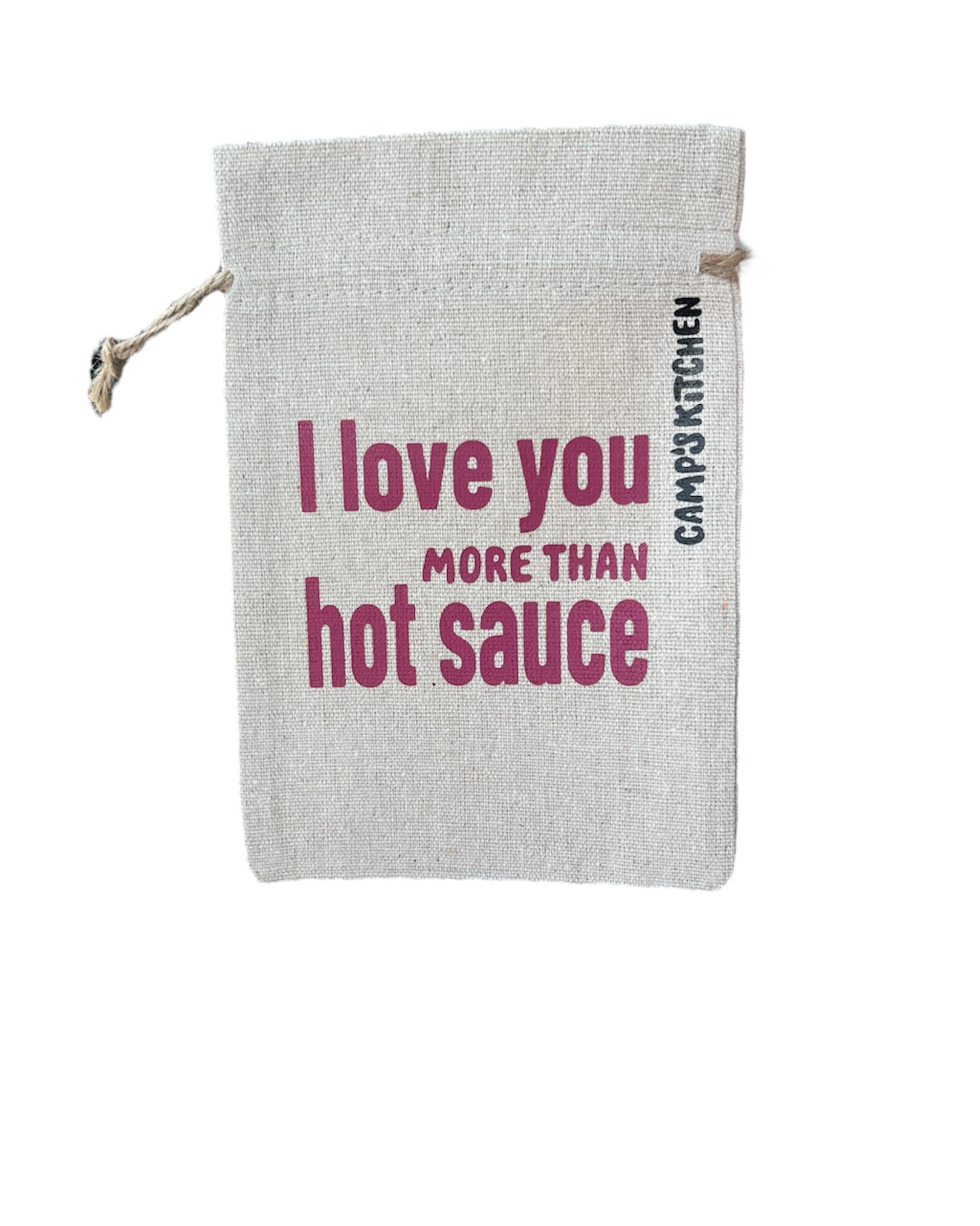 canvas gift pouch I love you more than hot sauce pink.